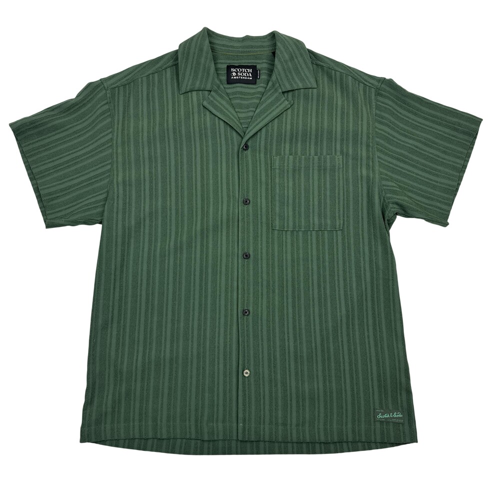 Scotch & Soda Shirt Mens Small Short Sleeve Green Stripe Relaxed Knit Button Up